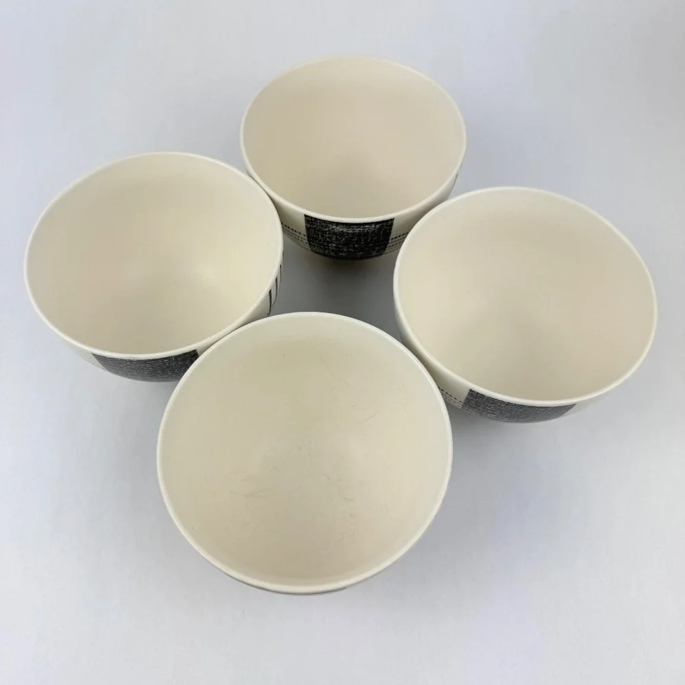 RARE West Elm Black Origin Plaid Salad Plate and Bowl Set Stoneware 8pcs Total